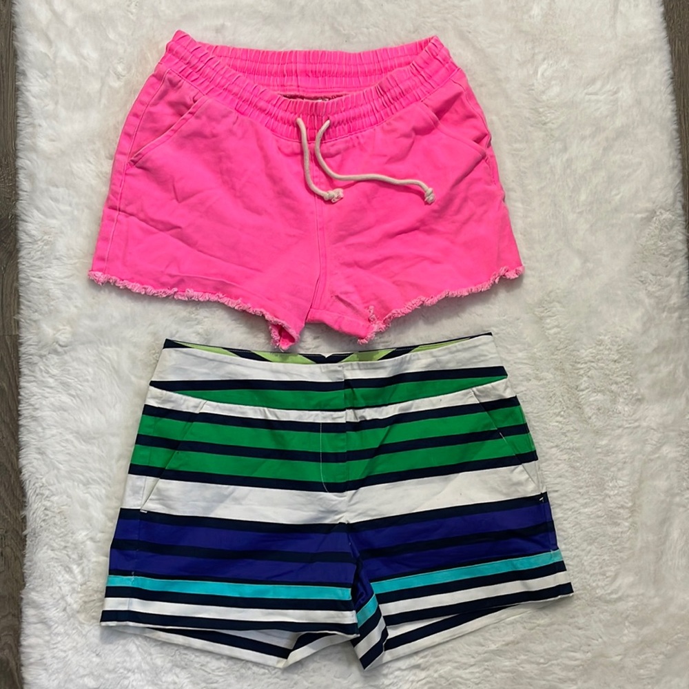 7th Ave Design Studio Shorts Blue Green Stripes Stretch Cotton SZ 4 and NoBo S